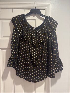 Michael Kors Black Off-Shoulder Top with Gold Dot Print